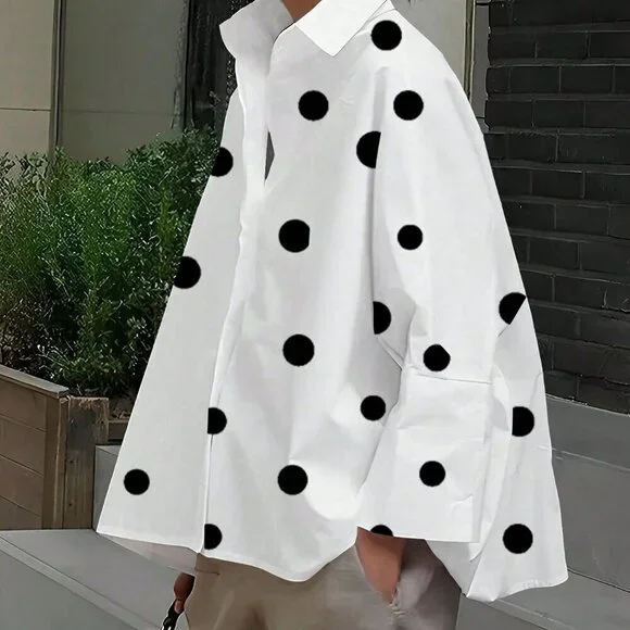 Casual Women's Polka Dot Long Sleeve blouse - Picture 7 of 9